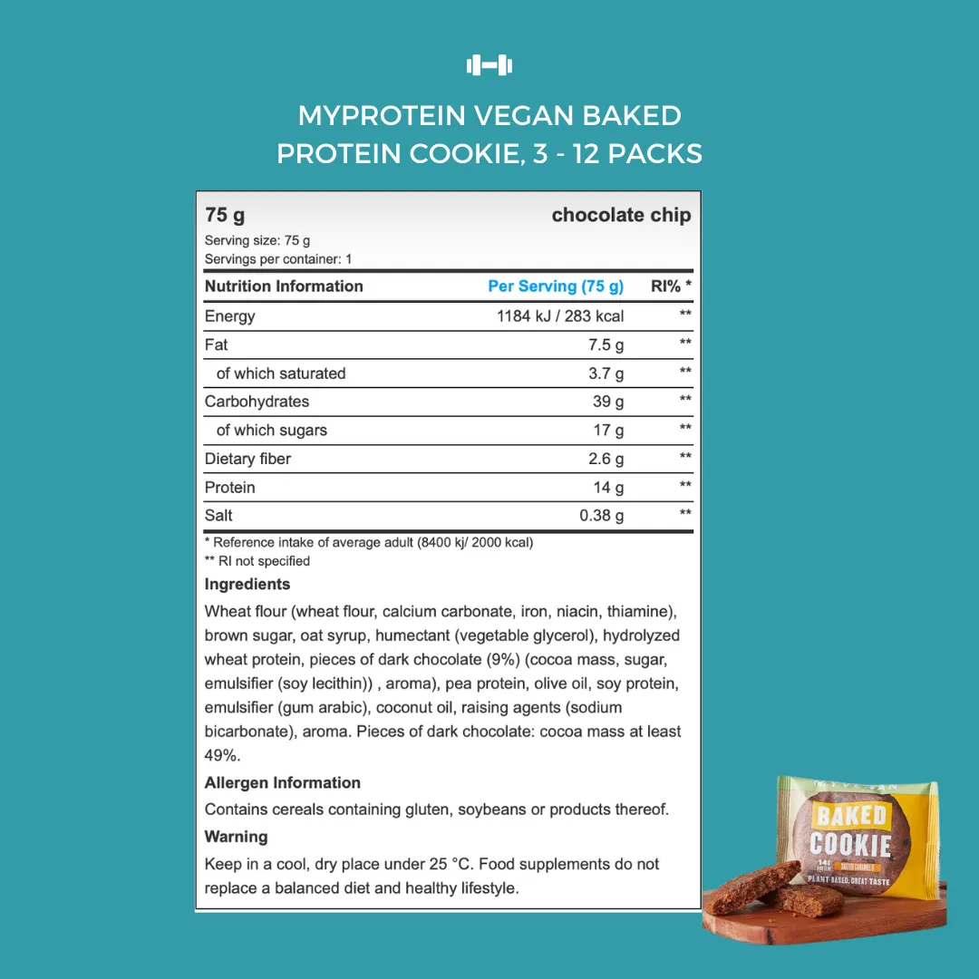 Myprotein Vegan Baked Protein Cookie with 13g Protein, Plant Based, Suitable for Vegan & Vegaterian, 3-12packs