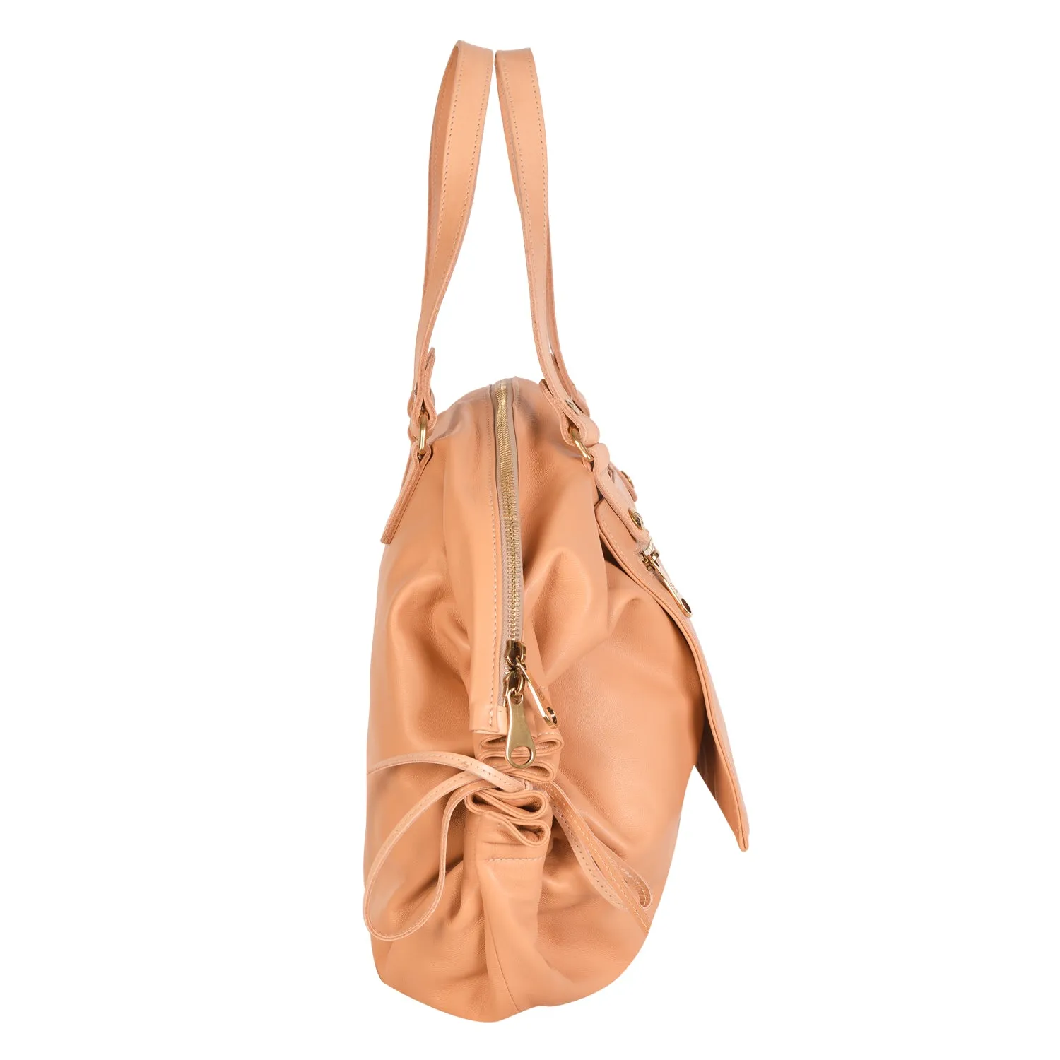 NEW IL BISONTE WOMEN'S CANDY COLLECTION SHOULDER BAG IN BEIGE LEATHER