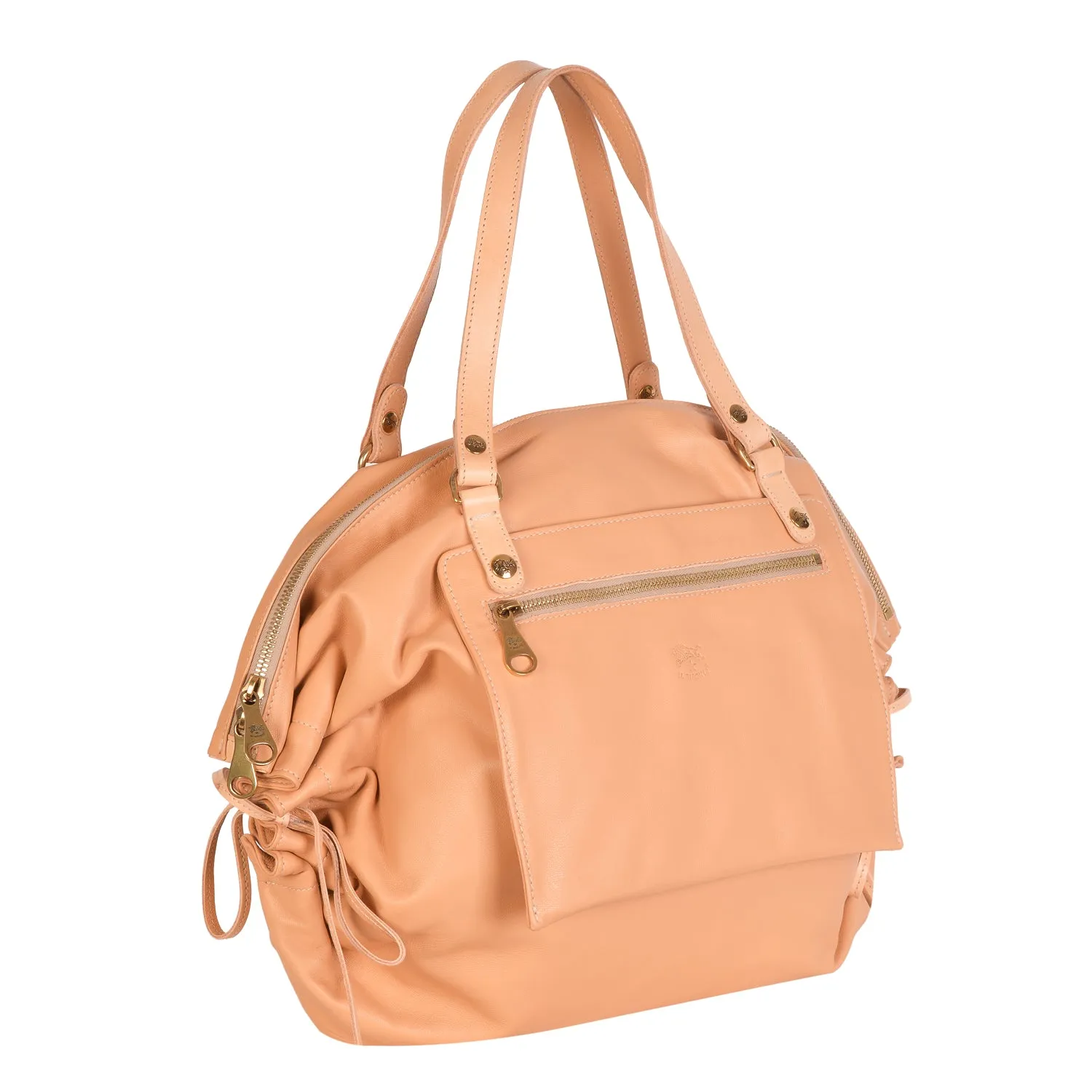 NEW IL BISONTE WOMEN'S CANDY COLLECTION SHOULDER BAG IN BEIGE LEATHER