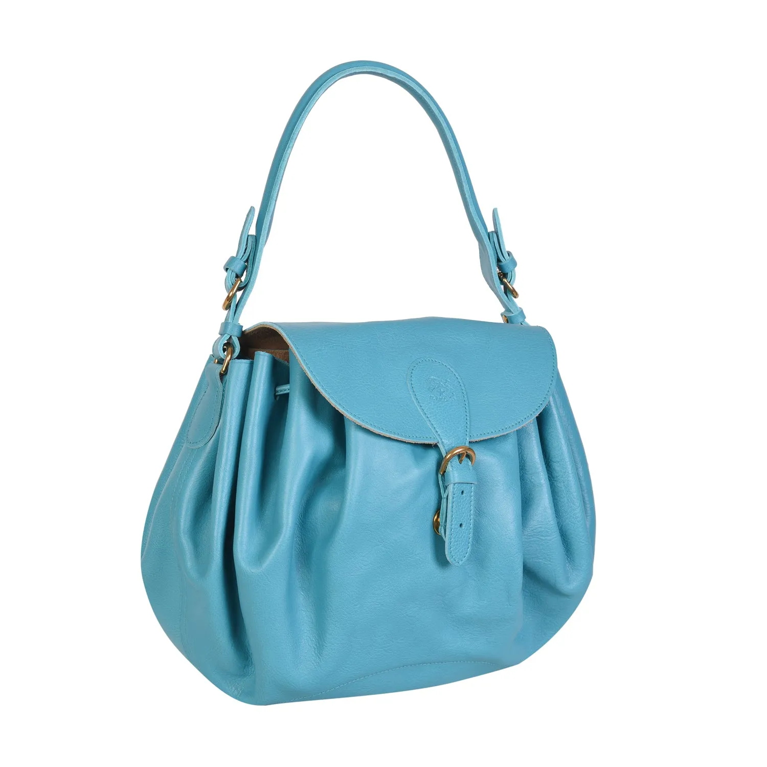 NEW IL BISONTE WOMEN'S CURLY COLLECTION SHOULDER BAG IN TURQUOISE LEATHER