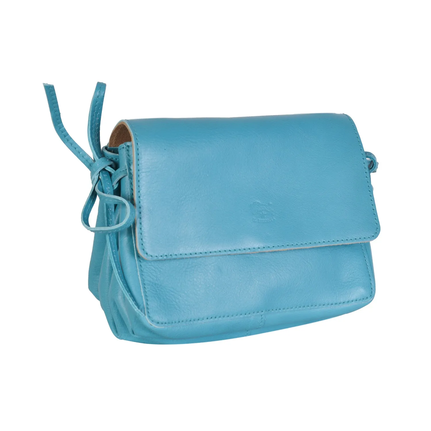 NEW IL BISONTE WOMEN'S SOFFIETTO COLLECTION CROSSBODY BAG IN TURQUOISE LEATHER