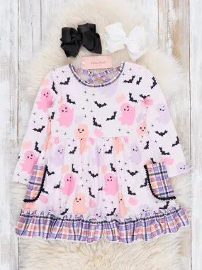 Pink & Purple Ghosts & Bats Ruffle Dress