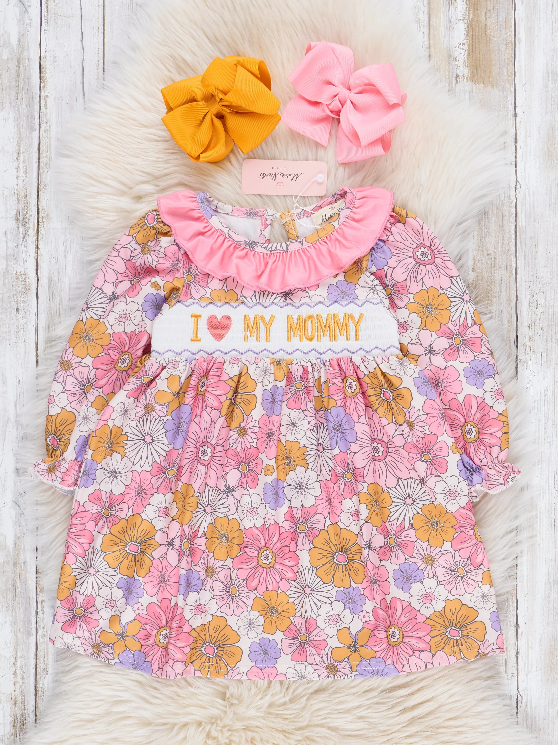 Pink & Purple Marigolds Smocked Mommy Love Dress