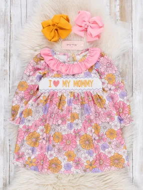 Pink & Purple Marigolds Smocked Mommy Love Dress