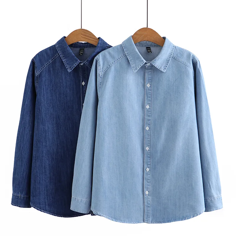 Plus Size Denim Long Sleeve Shirt