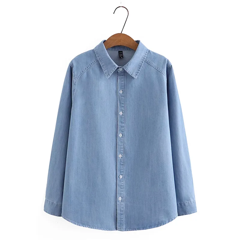 Plus Size Denim Long Sleeve Shirt