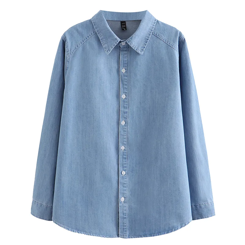 Plus Size Denim Long Sleeve Shirt