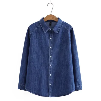 Plus Size Denim Long Sleeve Shirt