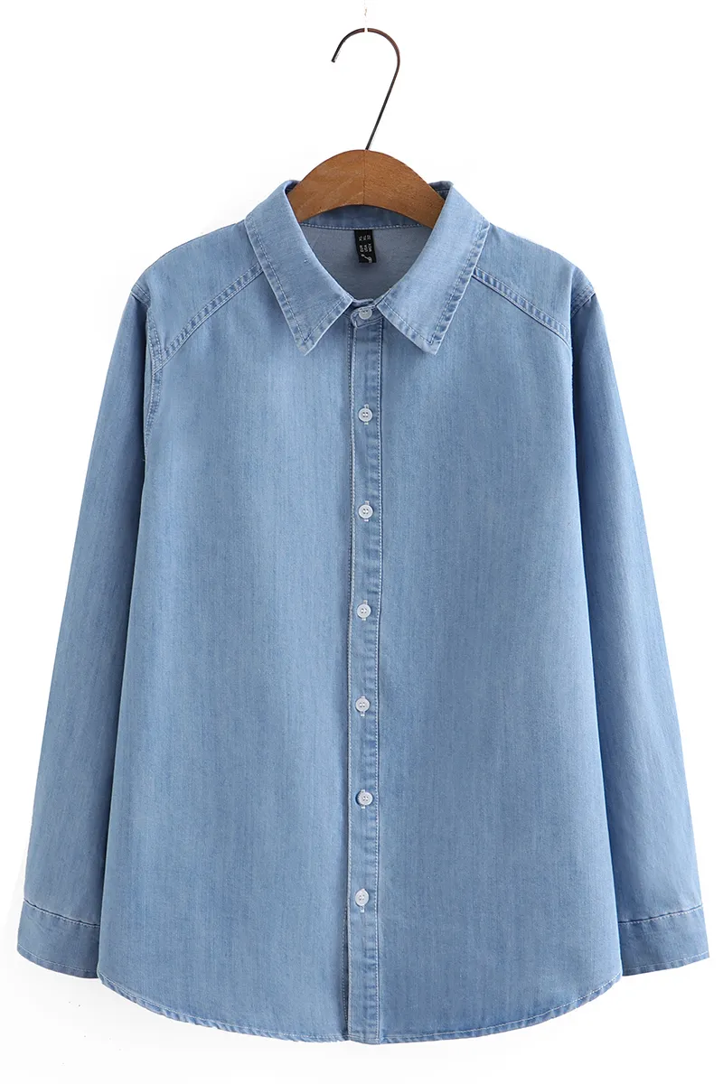 Plus Size Denim Long Sleeve Shirt