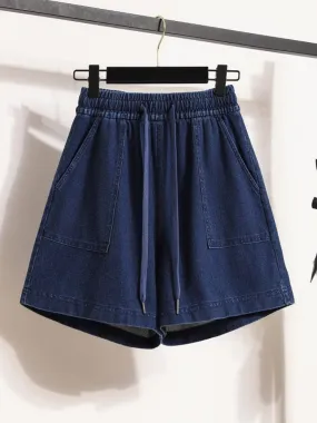 Plus Size Drawstring Denim Shorts