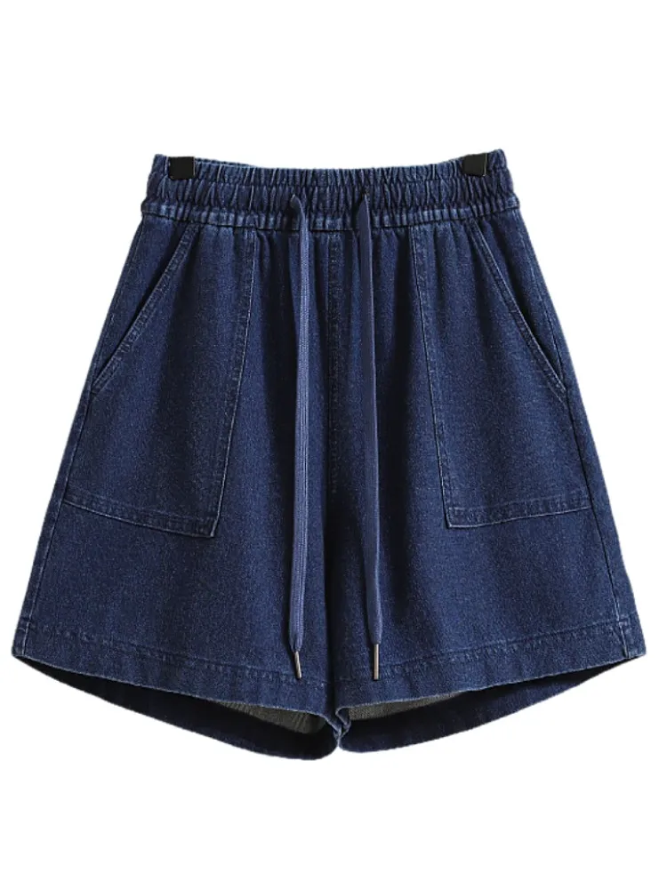 Plus Size Drawstring Denim Shorts