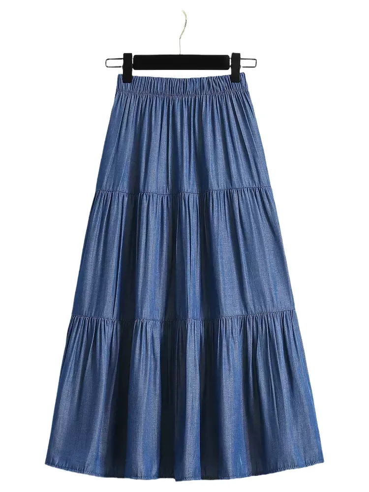 Plus Size Tier Tencel Denim Midi Skirt