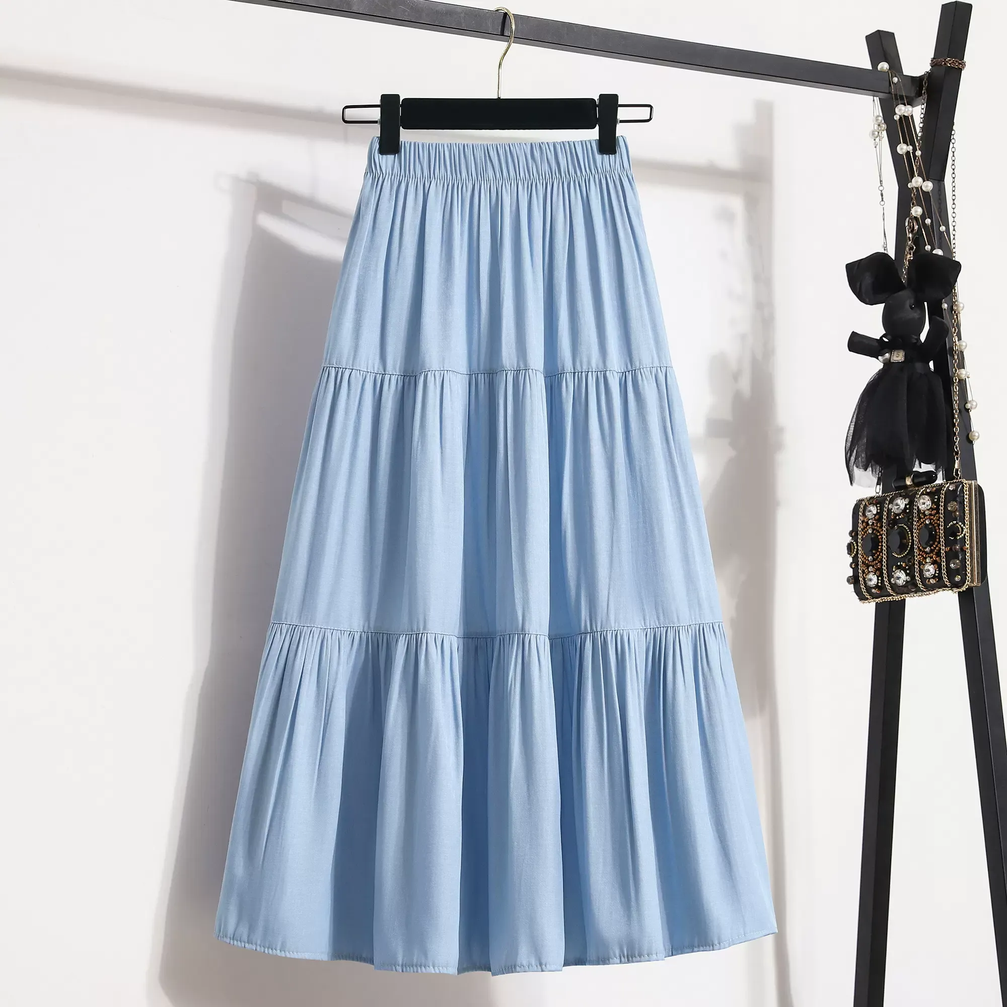 Plus Size Tier Tencel Denim Midi Skirt