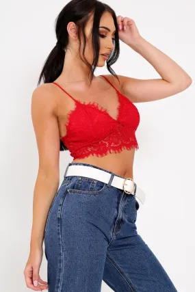 Red  Lace Cami Strap Crop Top - Lesta