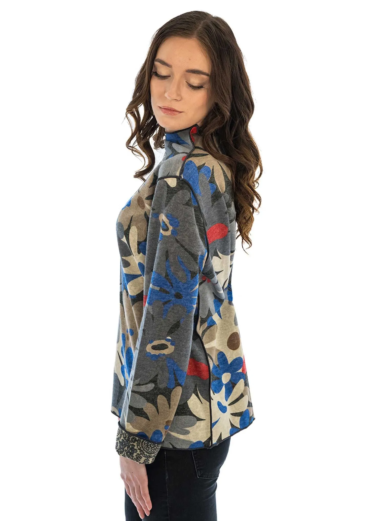 Reversible mock neck oversized floral