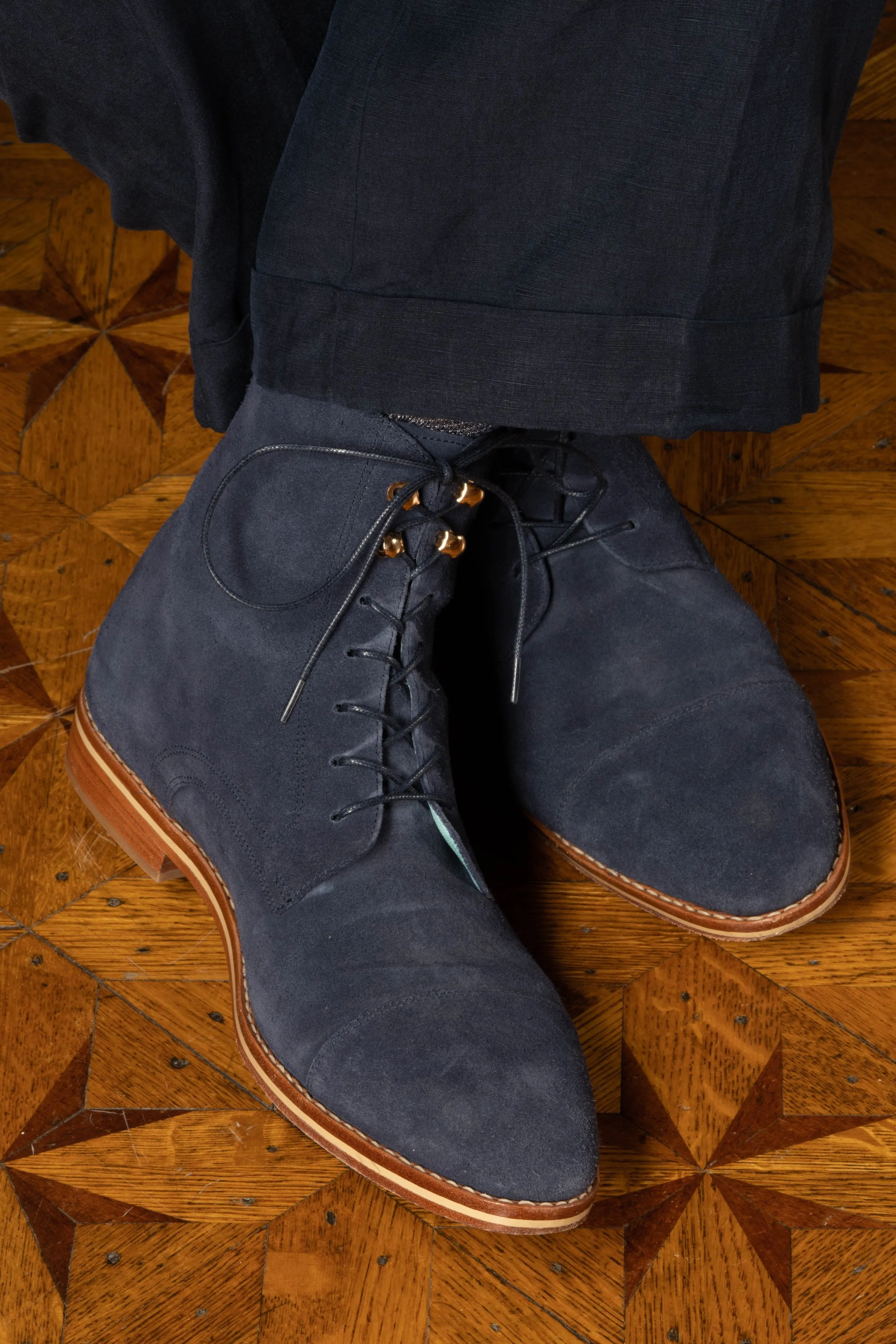 Round Navy Waxed Cotton Bootlaces