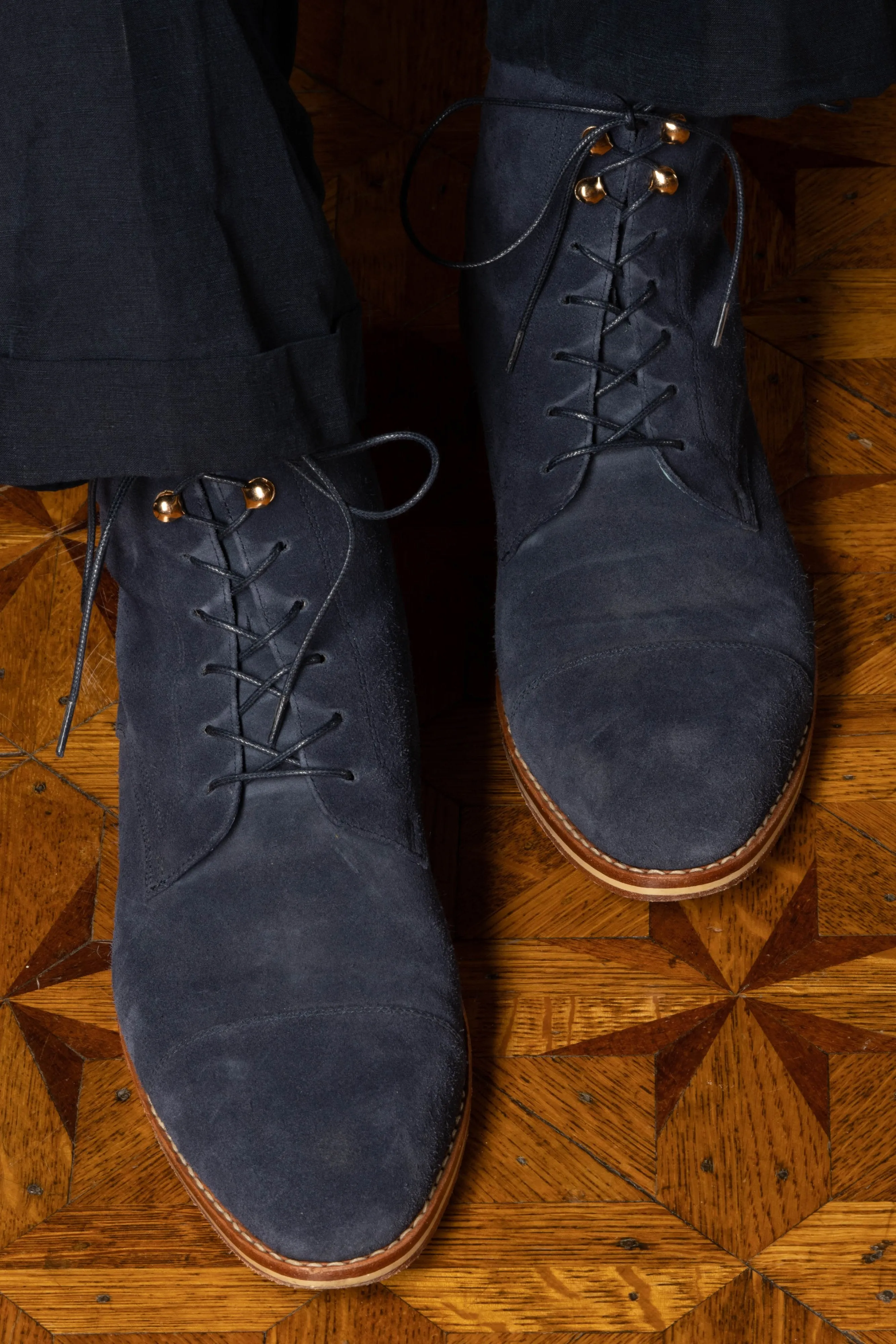 Round Navy Waxed Cotton Bootlaces