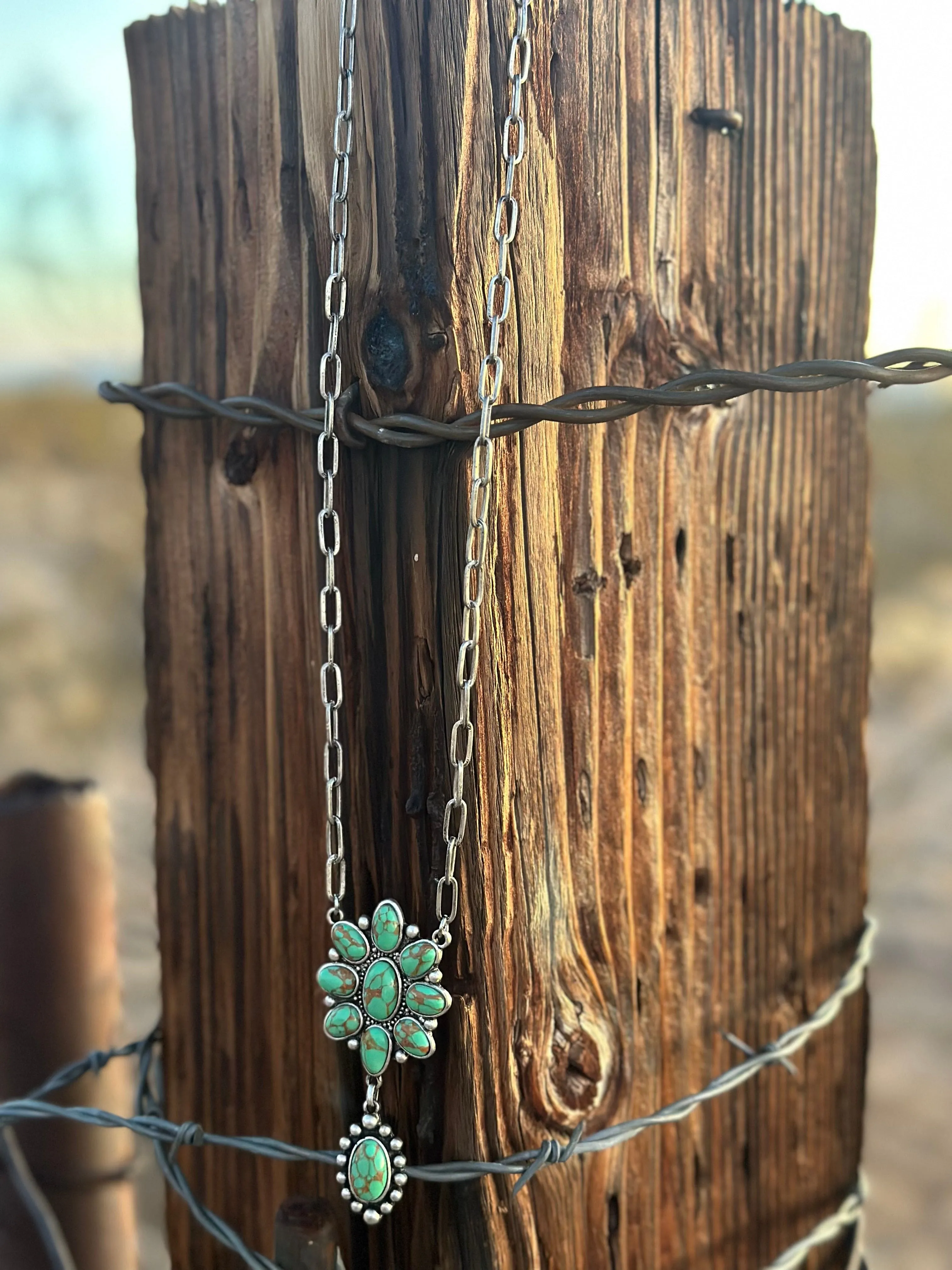 The Green Turquoise Drop & Silver Paperclip Chain Necklace