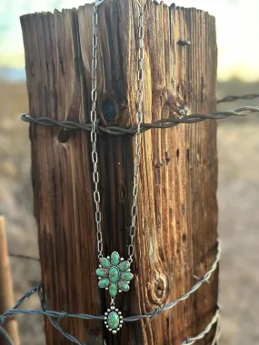 The Green Turquoise Drop & Silver Paperclip Chain Necklace