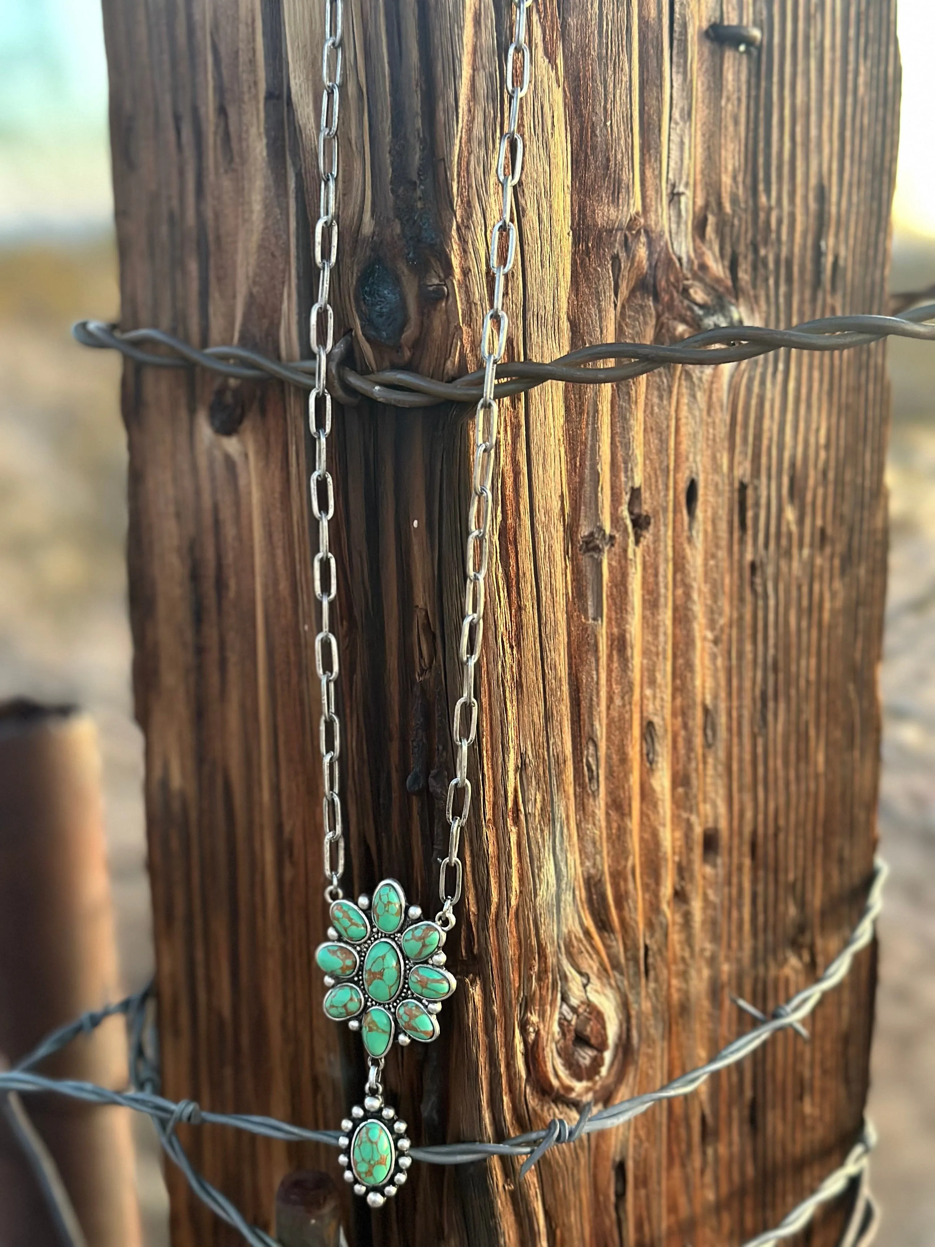 The Green Turquoise Drop & Silver Paperclip Chain Necklace