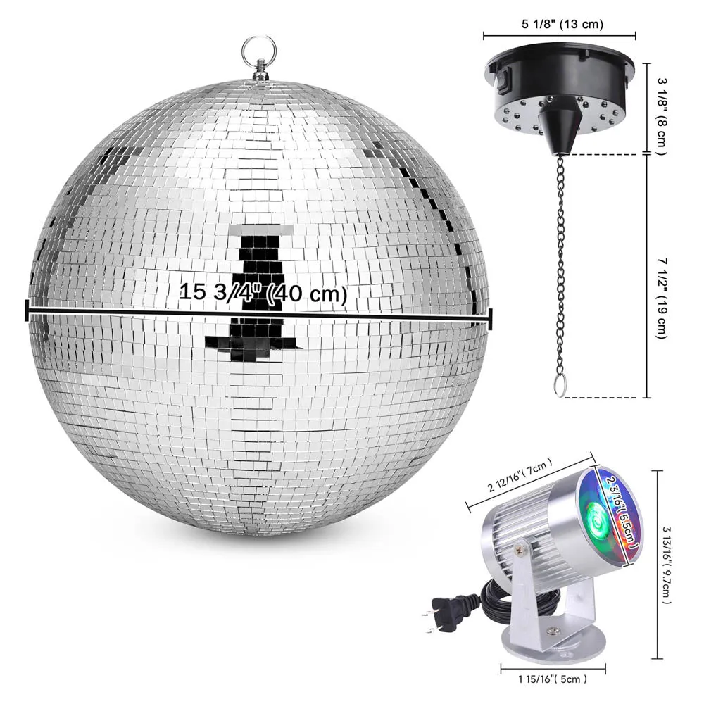 TheLAShop 16 inch Rotating Disco Ball and Spotlight Set RGB