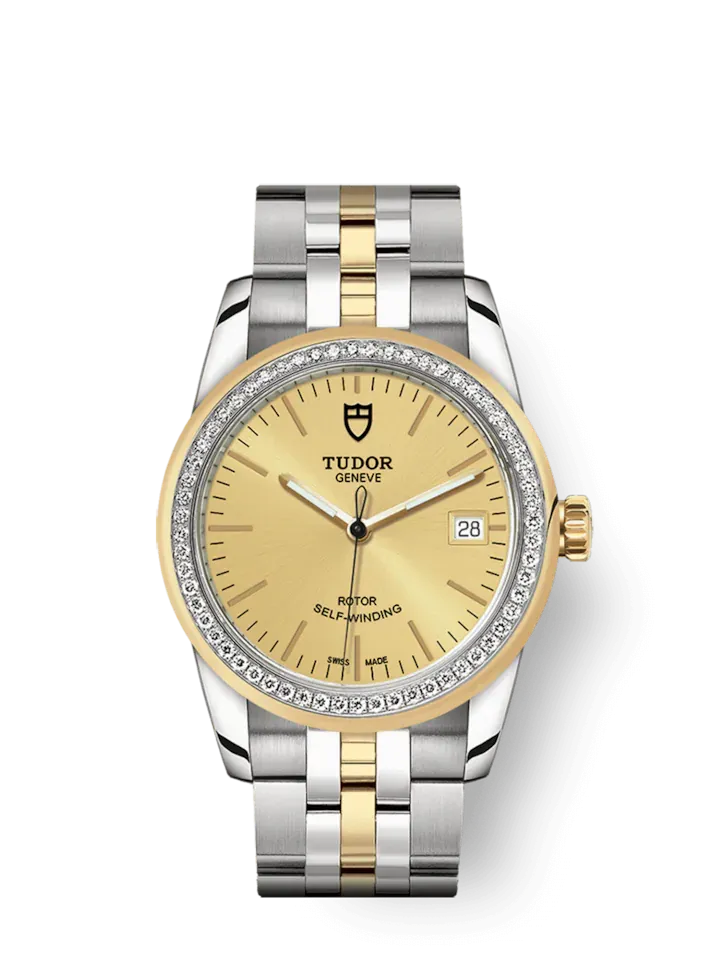 Tudor Glamour Date, Stainless Steel and 18k Yellow Gold with Diamond-set bezel, 36mm, Ref# M55023-0025