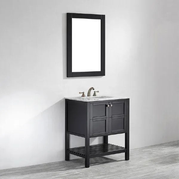 Vinnova Florence 30 Espresso Modern Single Sink Vanity Set w/ Carrara Marble Countertop