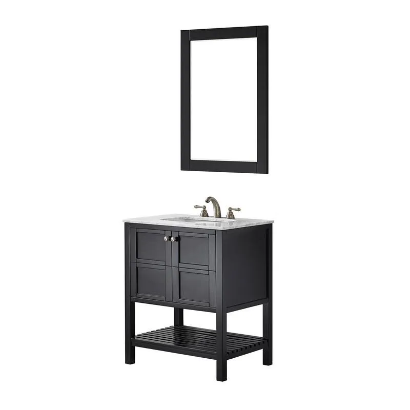 Vinnova Florence 30 Espresso Modern Single Sink Vanity Set w/ Carrara Marble Countertop