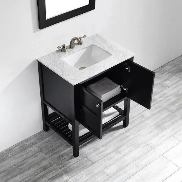 Vinnova Florence 30 Espresso Modern Single Sink Vanity Set w/ Carrara Marble Countertop