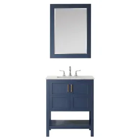 Vinnova Florence 30 Royal Blue Transitional Single Vanity Set w/ Carrara Marble Countertop