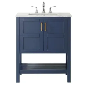 Vinnova Florence 30 Transitional Royal Blue Single Sink Vanity w/ Carrara Marble Countertop