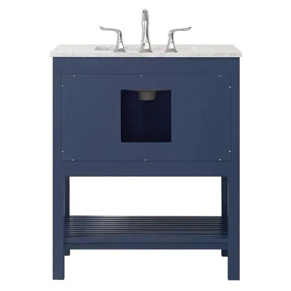 Vinnova Florence 30 Transitional Royal Blue Single Sink Vanity w/ Carrara Marble Countertop