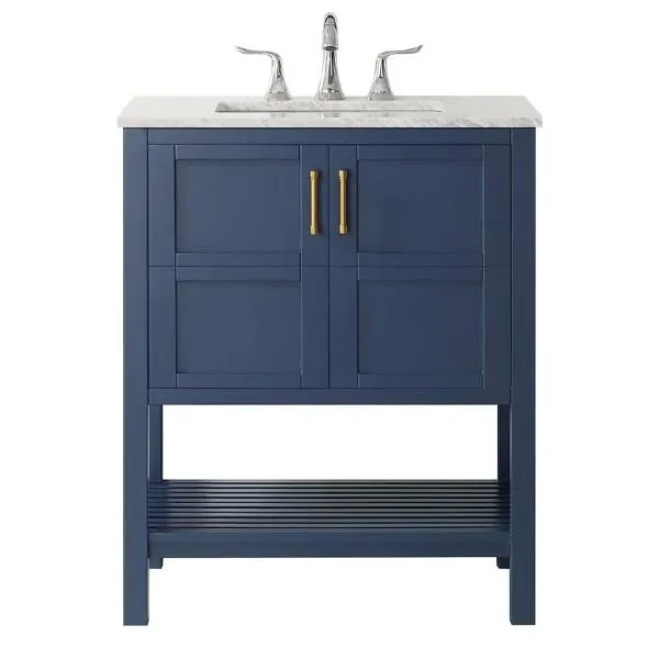 Vinnova Florence 30 Transitional Royal Blue Single Sink Vanity w/ Carrara Marble Countertop