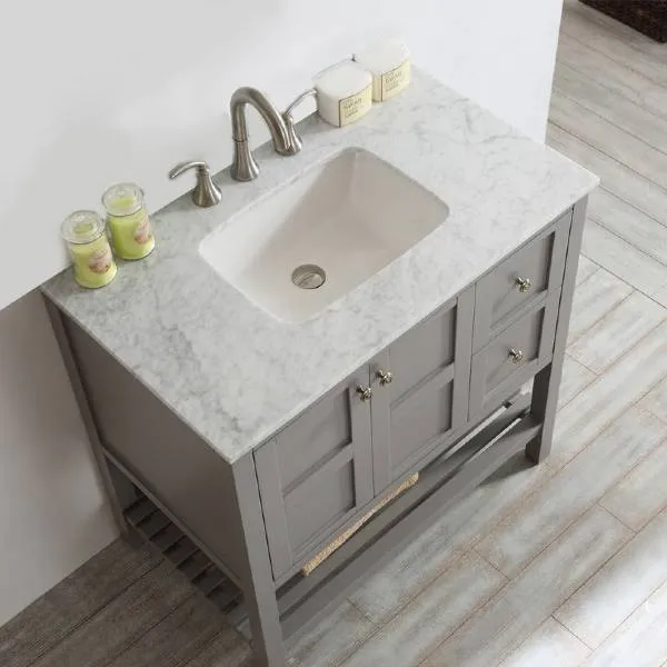 Vinnova Florence 36 Grey Single Sink Vanity Set w/ Carrara White Marble Countertop