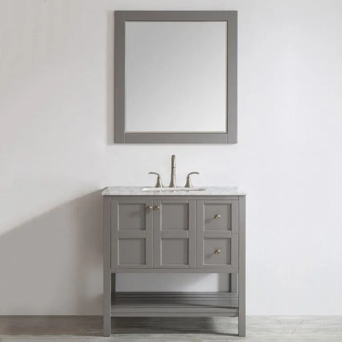 Vinnova Florence 36 Grey Single Sink Vanity Set w/ Carrara White Marble Countertop