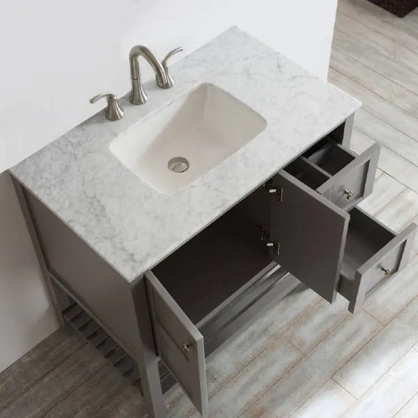 Vinnova Florence 36 Grey Single Sink Vanity Set w/ Carrara White Marble Countertop