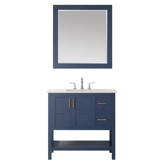 Vinnova Florence 36 Royal Blue Single Sink Vanity Set w/ Carrara White Marble Countertop