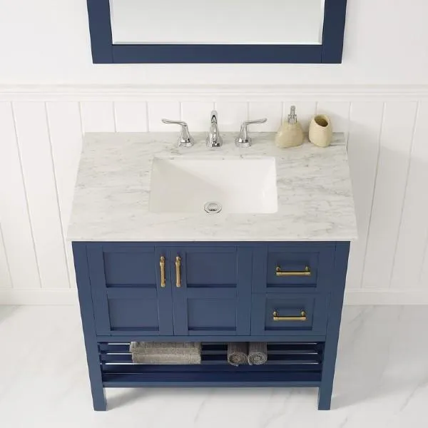 Vinnova Florence 36 Royal Blue Single Sink Vanity Set w/ Carrara White Marble Countertop