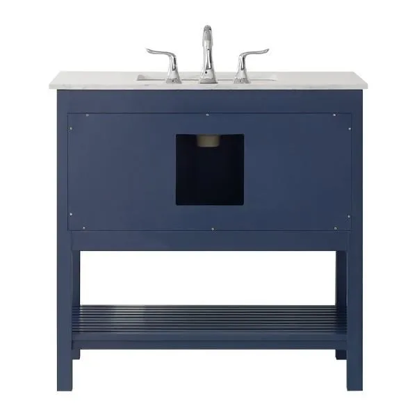 Vinnova Florence 36 Royal Blue Single Sink Vanity Set w/ Carrara White Marble Countertop