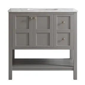 Vinnova Florence 36 Transitional Grey Single Sink Vanity w/ Carrara White Marble Countertop