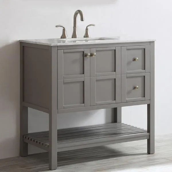 Vinnova Florence 36 Transitional Grey Single Sink Vanity w/ Carrara White Marble Countertop