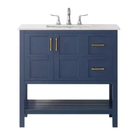 Vinnova Florence 36 Transitional Royal Blue Single Sink Vanity w/ Carrara Marble Countertop