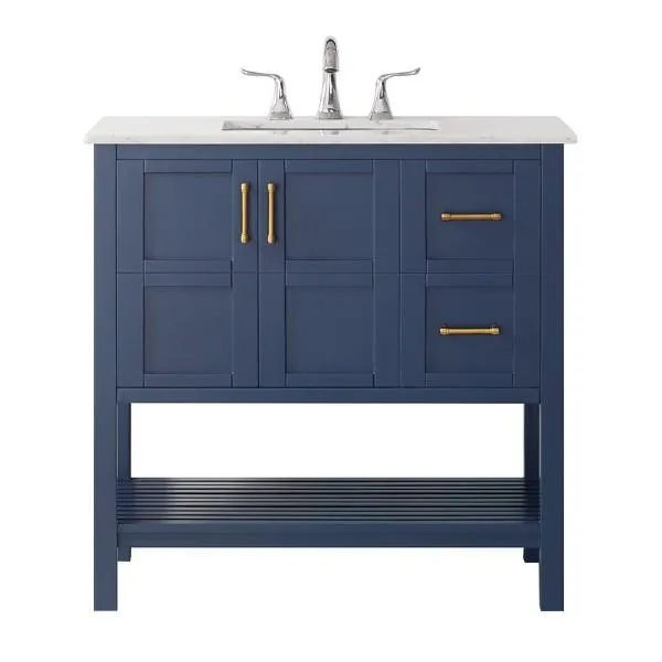 Vinnova Florence 36 Transitional Royal Blue Single Sink Vanity w/ Carrara Marble Countertop