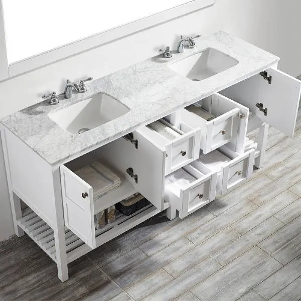 Vinnova Florence 72 Transitional White Double Sink Vanity Set 713072-WH-CA