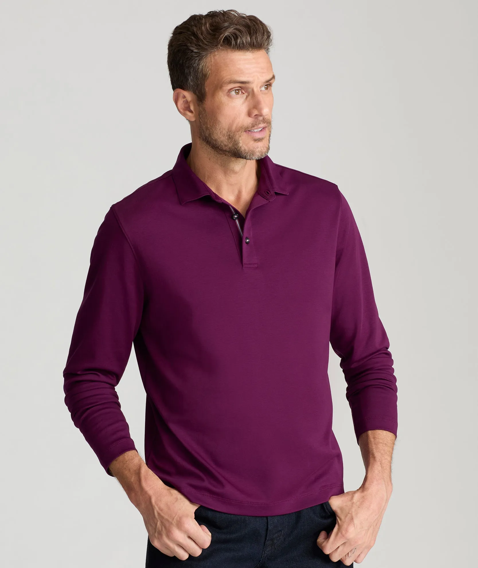 Wrinkle-Free Damaschino Long-Sleeve Polo