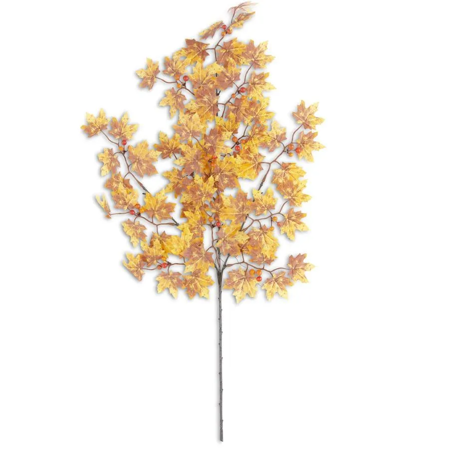 Yellow & Brown Maple Leaves Stem with Berries - 29 inch