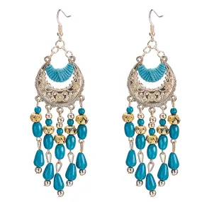 Yellow Chimes Blue Beads Dangle Earrings for Women and Girls